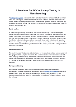 3 Solutions for EV Car Battery Testing in Manufacturing