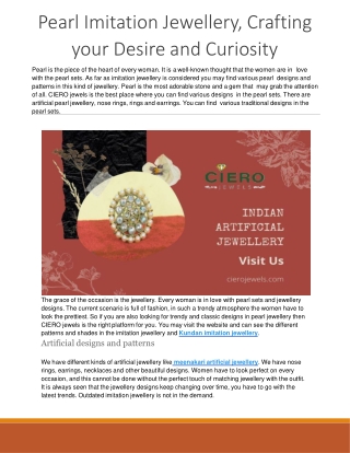 Pearl Imitation Jewellery Crafting your Desire and Curiosity