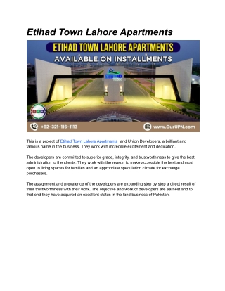 Etihad Town Lahore Apartments