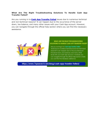 What Are The Right Troubleshooting Solutions To Handle Cash App Transfer Failed?