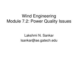 Wind Engineering Module 7.2: Power Quality Issues