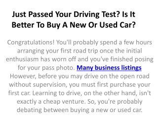 Just Passed Your Driving Test? Is It Better To Buy A New Or Used Car?