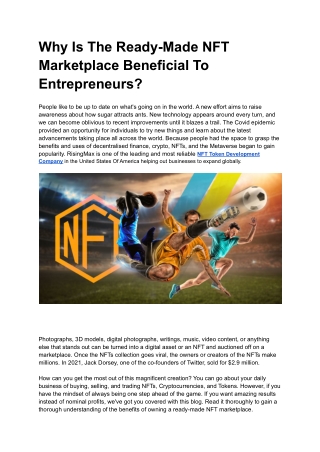 Why Is The Ready-Made NFT Marketplace Beneficial To Entrepreneurs