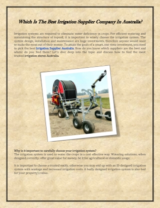 Which Is The Best Irrigation Supplier Company In Australia?