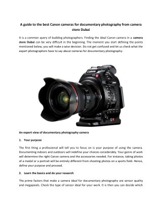 A guide to the best Canon cameras for documentary photography from camera store Dubai