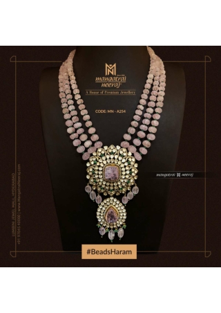 Morganite Beads Haram with Uncut Diamonds