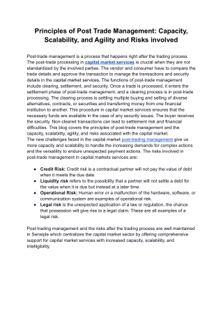 Principles of Post Trade Management_ Capacity, Scalability, and Agility and Risks involved