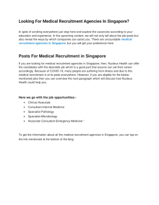 Looking For Medical Recruitment Agencies In Singapore?