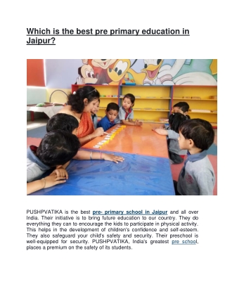 Which is the best pre primary education in Jaipur