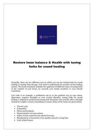 Restore Inner balance & Health with tuning forks for sound healing