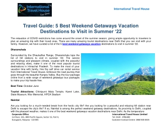 Travel Guide: 5 Best Weekend Getaways Vacation Destinations to Visit in Summer