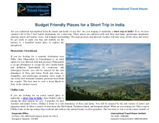 Budget Friendly Places for a Short Trip in India