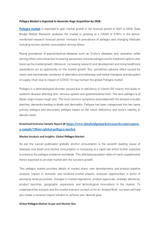 Pellagra Market is Expected to Generate Huge Acquisition by 2028