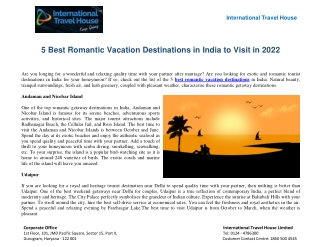 5 Best Romantic Vacation Destinations in India to Visit in 2022