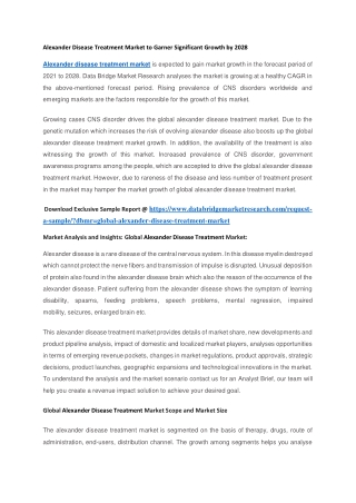 Alexander Disease Treatment Market to Garner Significant Growth by 2028
