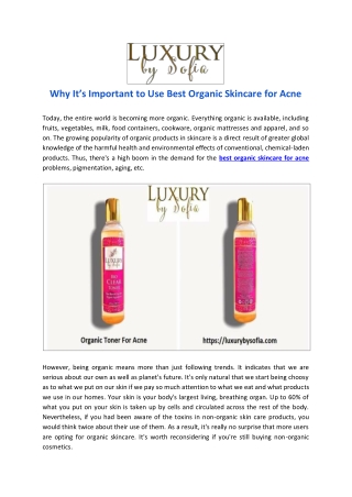 Why It’s Important to Use Best Organic Skincare for Acne