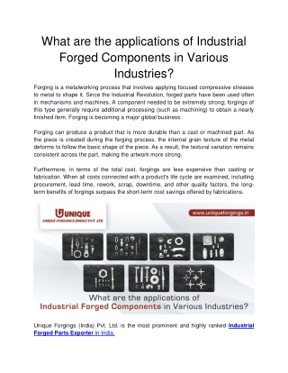 Unique Forgings - What are the applications of Industrial Forged Components in Various Industries