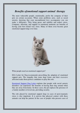 Benefits ofemotional support animal therapy