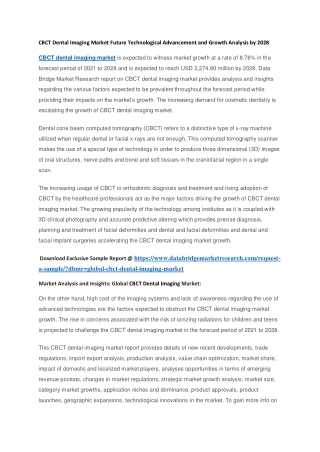 CBCT Dental Imaging Market Future Technological Advancement and Growth Analysis by 2028