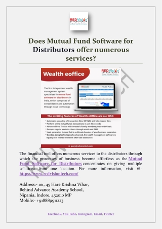 Does Mutual Fund Software for Distributors offer numerous services