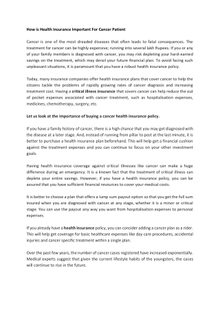 Importance Of Health Insurance For Cancer Patient