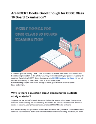 Are NCERT Books Good Enough for CBSE Class 10 Board Examination