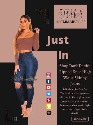 Shop Dark Denim Ripped Knee High Waist Skinny Jeans