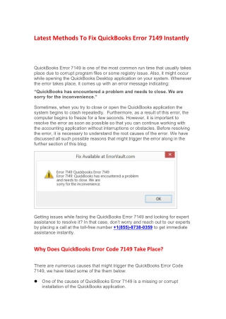 Latest Methods To Fix QuickBooks Error 7149 Instantly