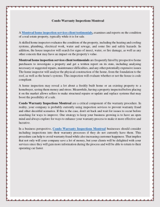 Condo Warranty Inspections Montreal