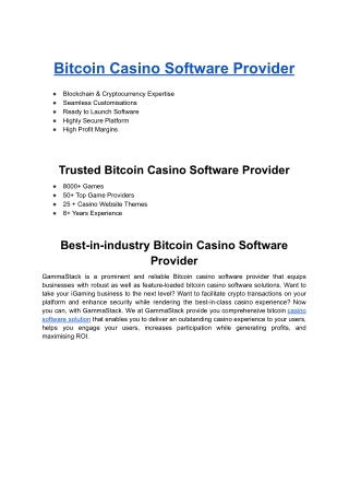 Bitcoin Casino Software Provider