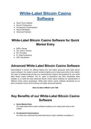 White-Label Bitcoin Casino Software