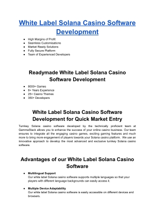 White Label Solana Casino Software Development