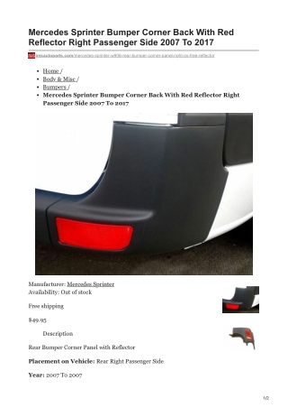 imsautoparts.com-Mercedes Sprinter Bumper Corner Back With Red Reflector Right Passenger Side 2007 To 2017