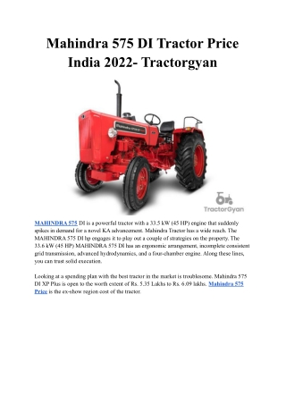 Mahindra 575 DI Tractor Price India 2022- Tractorgyan