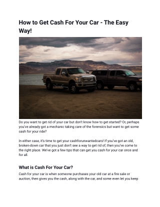 How to Get Cash For Your Car - The Easy Way