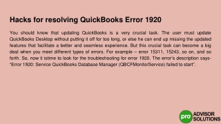 Let's Learn Hacks To Solve QuickBooks Error 1920