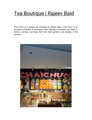 Tea Boutique | Rajeev Baid