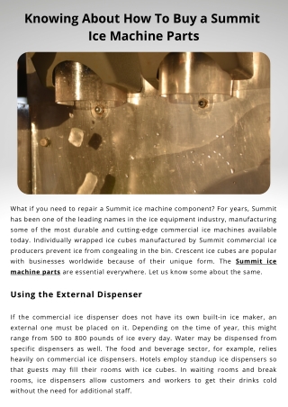 Knowing About How To Buy a Summit Ice Machine Parts