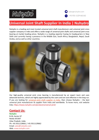 Universal Joint Shaft Supplier In India