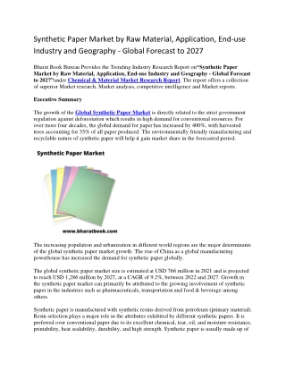 Synthetic Paper Market by Raw Material, Application, End-use Industry and Geography - Global Forecast to 2027-converted