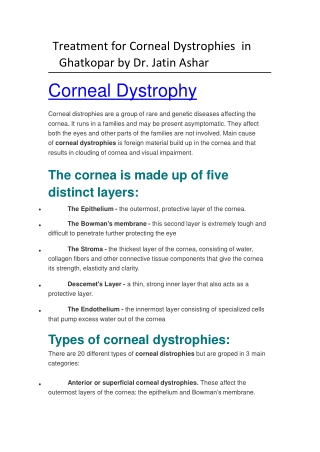 Treatment for Corneal Dystrophies in Ghatkopar by Dr. Jatin Ashar