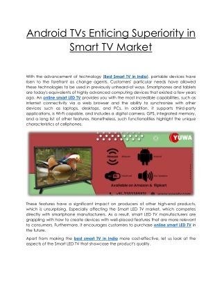 Android TVs Enticing Superiority in Smart TV Market
