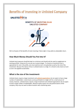 Benefits of Investing in Unlisted Company