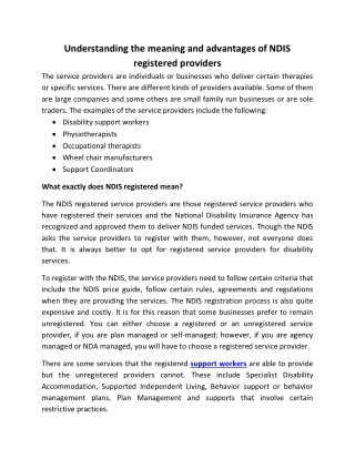 Understanding the meaning and advantages of NDIS registered providers