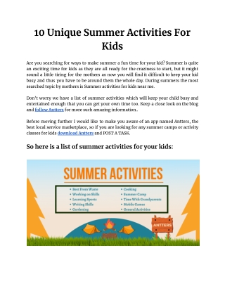 Summer Activities For Kids