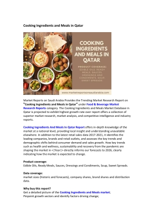 Qatar Cooking Ingredients and Meals Market Research Report 2021-2026