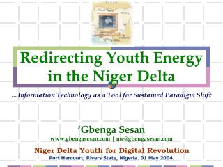 Redirecting Youth Energy in the Niger Delta