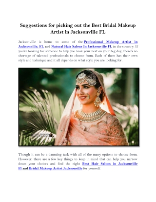 Suggestions for picking out the Best Bridal Makeup Artist in Jacksonville FL