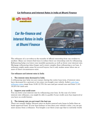 Car Refinance and Interest Rates in India at Bhumi Finance