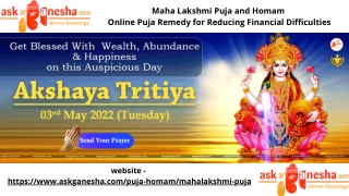 Maha Lakshmi Puja and Homam Online puja remedy for reducing financial difficulties
